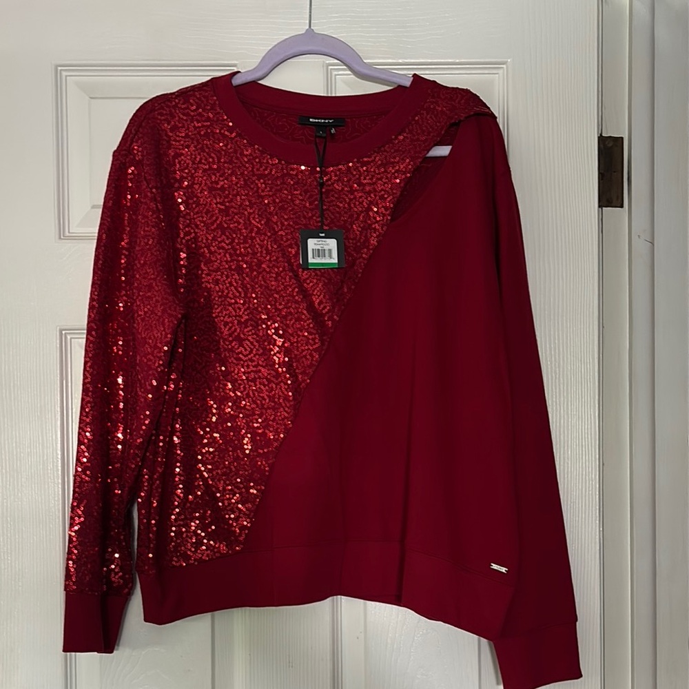 DKNY Red Sequin Sweatshirt